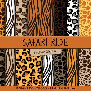 Safari Digital Paper, Animal Print Digital Paper &quot;Safari Ride&quot;, Leopard Digital Paper, Giraffe Digital Paper for Scrapbooking & Paper Crafts