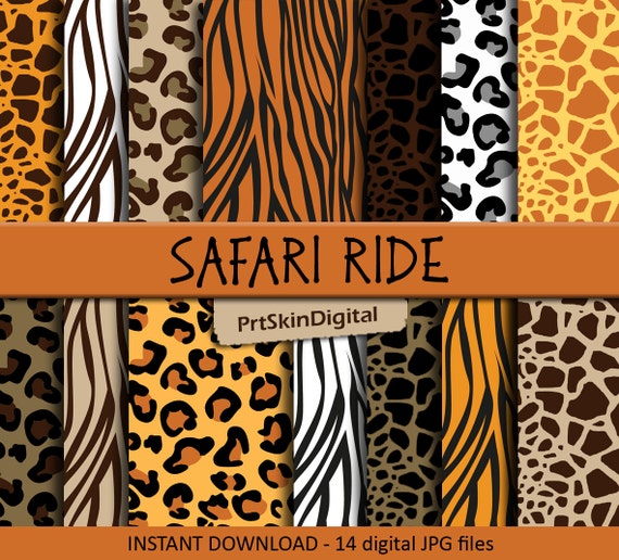 Safari Digital Paper, Animal Print Digital Paper "Safari Ride", Leopard Digital Paper, Giraffe Digital Paper for Scrapbooking & Paper Crafts Il_570xn