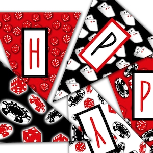 &quot;Casino Party Girlande &quot;&quot;Happy Birthday&quot;&quot;, Geburtstagsbanner für Poker Partys, Happy Birthday.&quot;