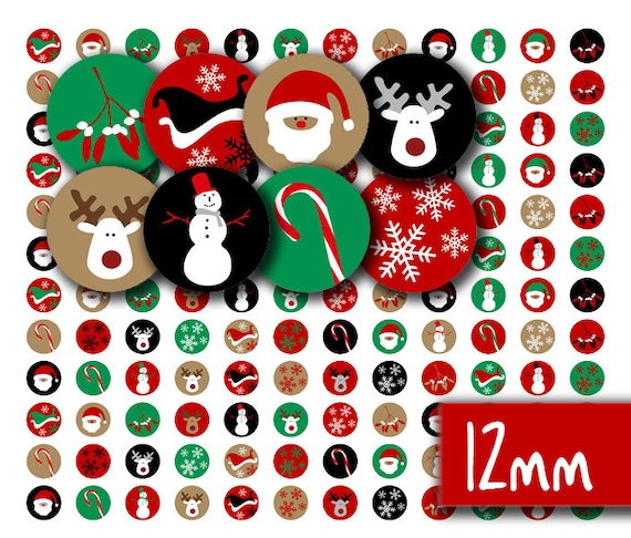 Digital Collage Sheet Round 12mm 1/2 inch circles, Christmas DIY jewelry, bottle caps, resin pendants, earrings, cufflinks INSTANT DOWNLOAD Il_570xn