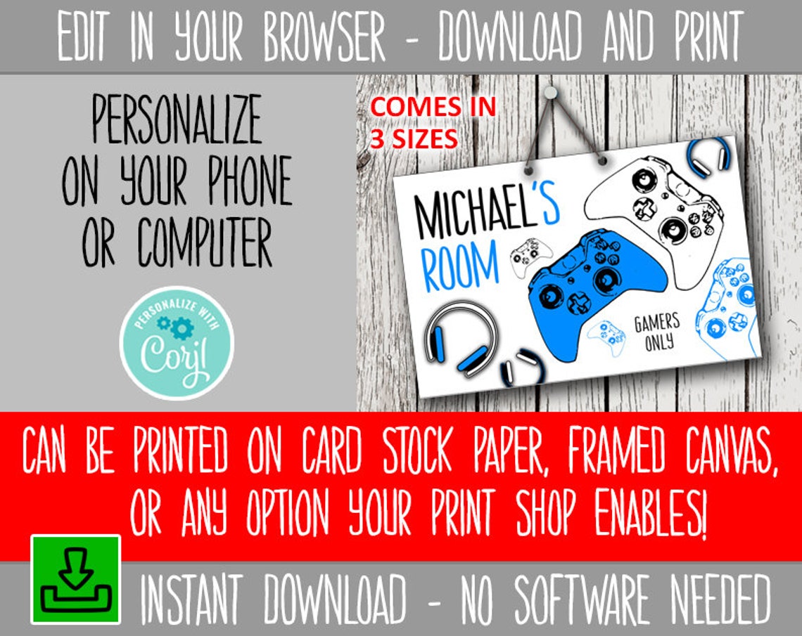 Editable Gamer Room Sign, Printable Video Game Room Sign, Personalized ...