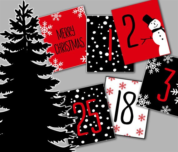 Printable Christmas Advent Calendar Numbers, Printable Advent Numbers, Printable Advent Cards, DIY Advent Calendar, INSTANT DOWNLOAD Il_570xn
