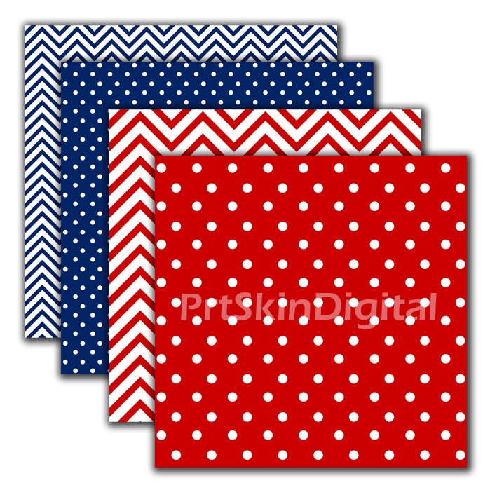 Chevron Digital Paper "dots & Stripes", Polka Dot Digital Paper in Red ...