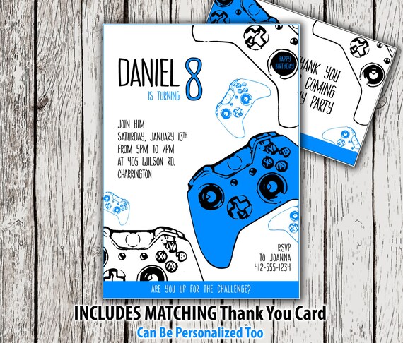 Printable Gamer Party Invitation, Video Game Birthday Invitation & Thank You Card, Video Game Party Invite, Custom Birthday Party Invitation Il_570xn