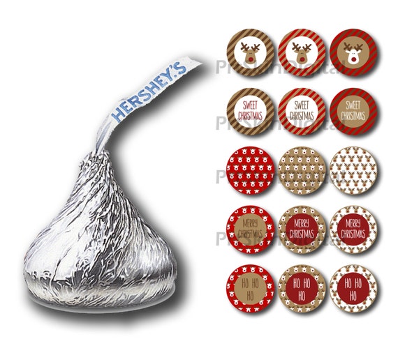 Christmas Reindeer Kisses Labels in Red White & Brown - DIY Printable Party Chocolate Stickers - INSTANT DOWNLOAD Il_570xn