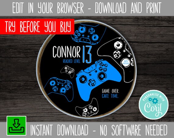 Editable Video Game Cake Topper, Printable Round Cake Topper Image for ...