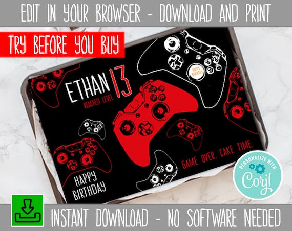 Editable Gamer Cake Topper, Video Game Birthday Printable Cake Topper ...