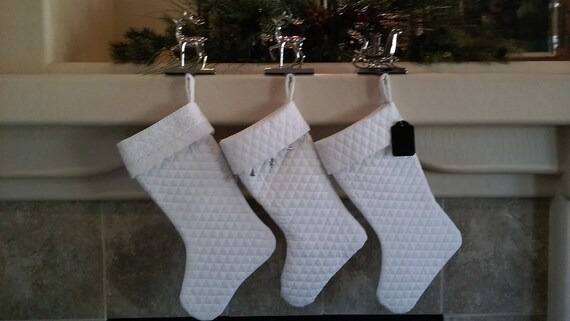 White Quilted Christmas Stocking With Chalkboard Nameplate Etsy