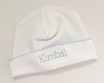 Monogrammed Picot Trim Baby Hat