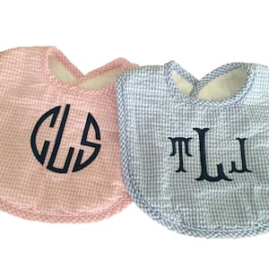 Monogrammed Seersucker Bib