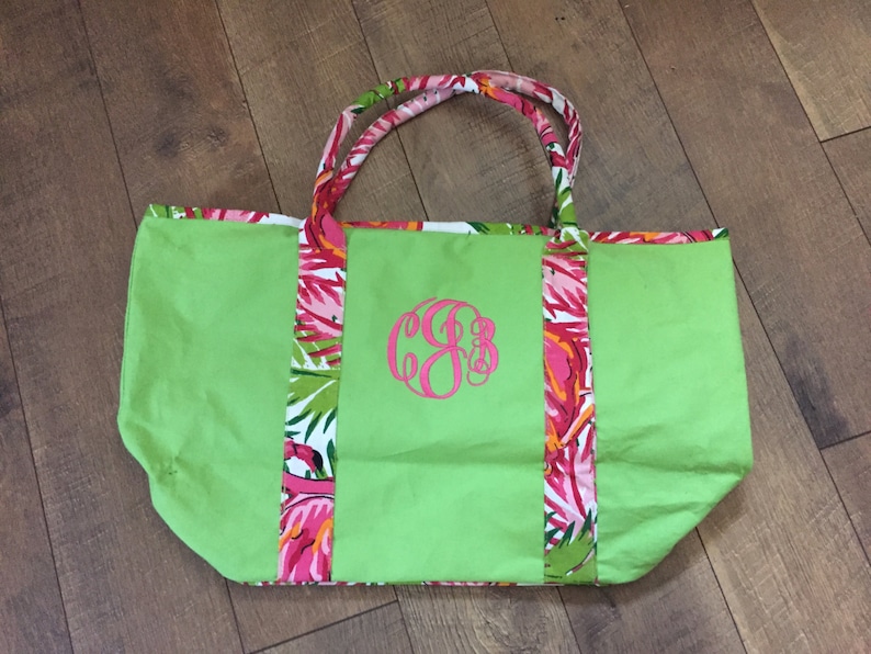 SALE Monogrammed Flamingo Print Tote Bag