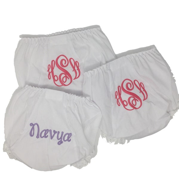 White Eyelet Trim Monogrammed Diaper Cover Bloomers