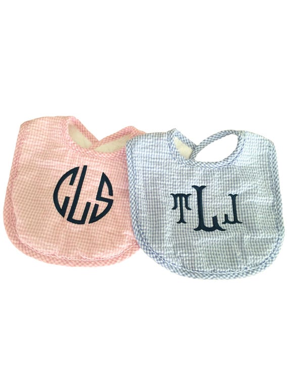 Monogrammed Seersucker Bib