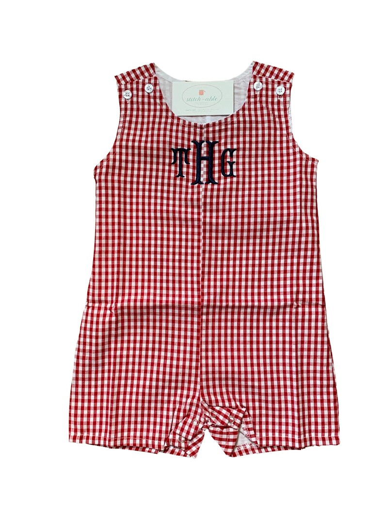 Boys Monogrammed Seersucker or Gingham Jon Jon/ Shortalls image 7