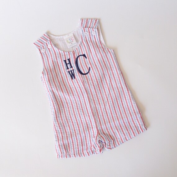 Boys Monogrammed Seersucker or Gingham Jon Jon/ Shortalls