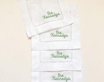 Monogrammed Linen Cocktail Napkins- Set of 4
