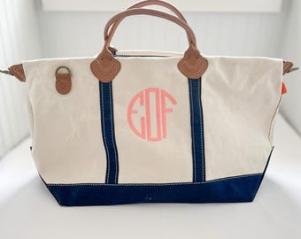 Monogrammed Canvas Weekender Tote- Navy
