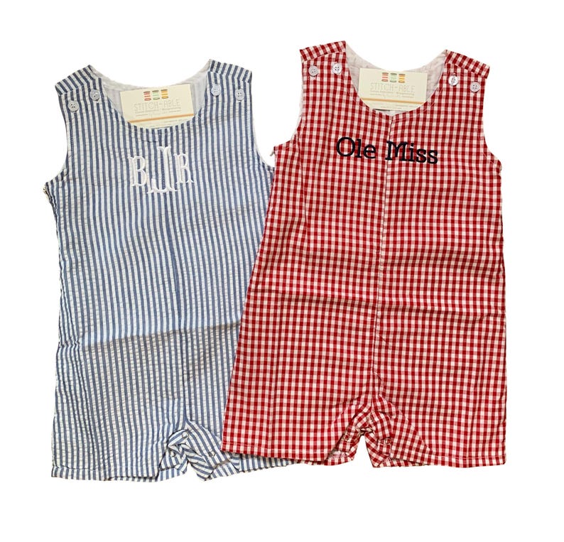 Boys Monogrammed Seersucker or Gingham Jon Jon/ Shortalls image 2
