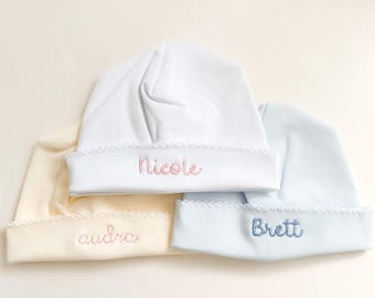 Monogrammed Picot Trim Baby Hat