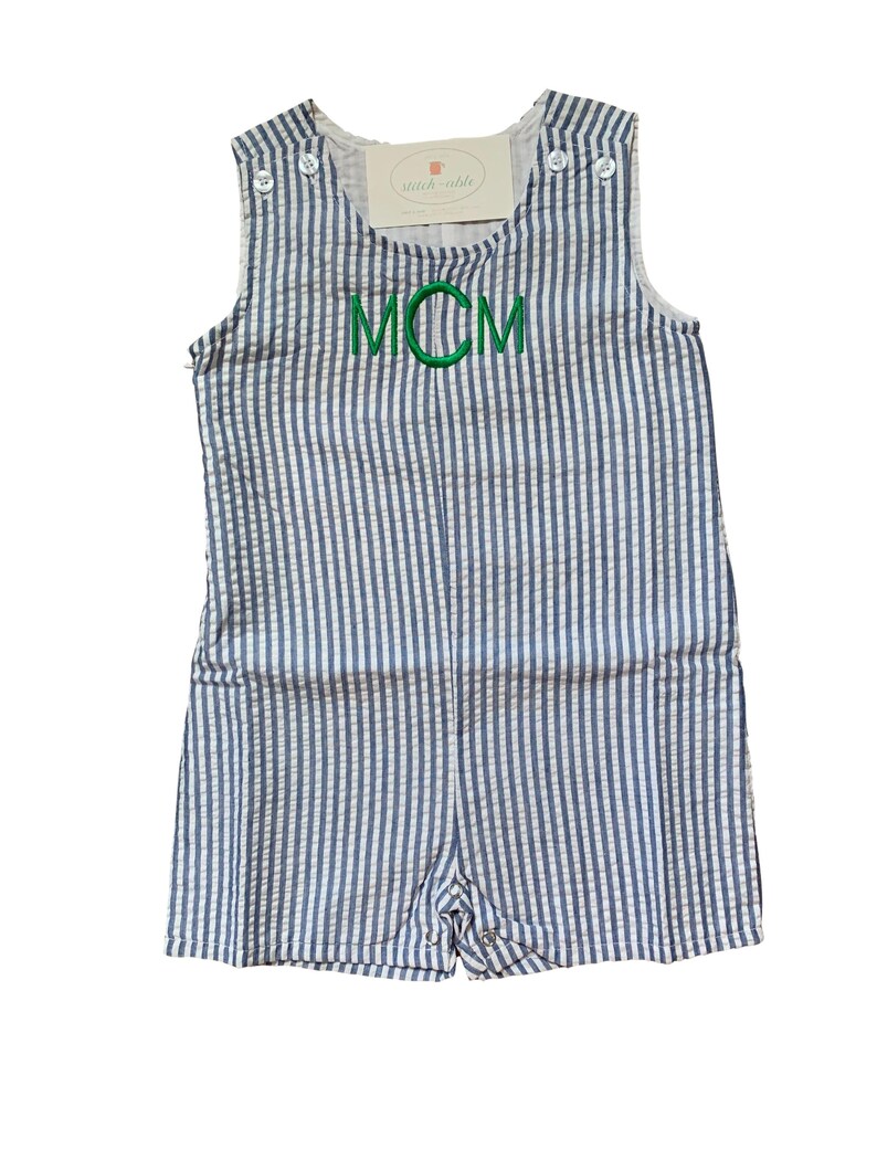 Boys Monogrammed Seersucker or Gingham Jon Jon/ Shortalls image 9