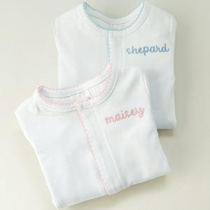 Monogrammed Picot Trim Footie- Pink, Blue, White, Yellow