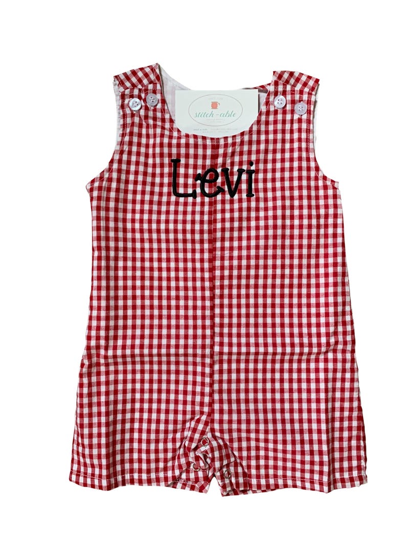 Boys Monogrammed Seersucker or Gingham Jon Jon/ Shortalls image 4