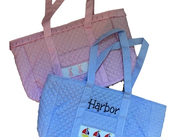 Monogrammed Pink Gingham Smocked Diaper Bag/Tote Bag