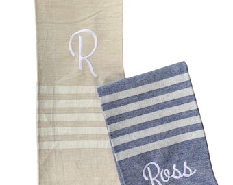 Monogrammed Twill Hand Towel/ Dish Towel- Taupe or Navy