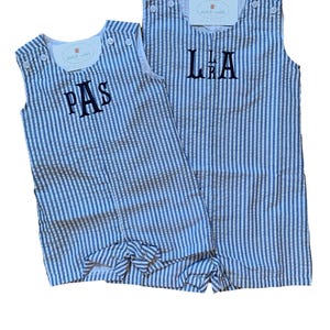 Boys Monogrammed Seersucker or Gingham Jon Jon/ Shortalls image 3