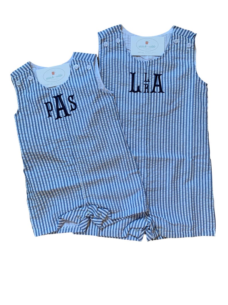 Boys Monogrammed Seersucker or Gingham Jon Jon/ Shortalls image 3