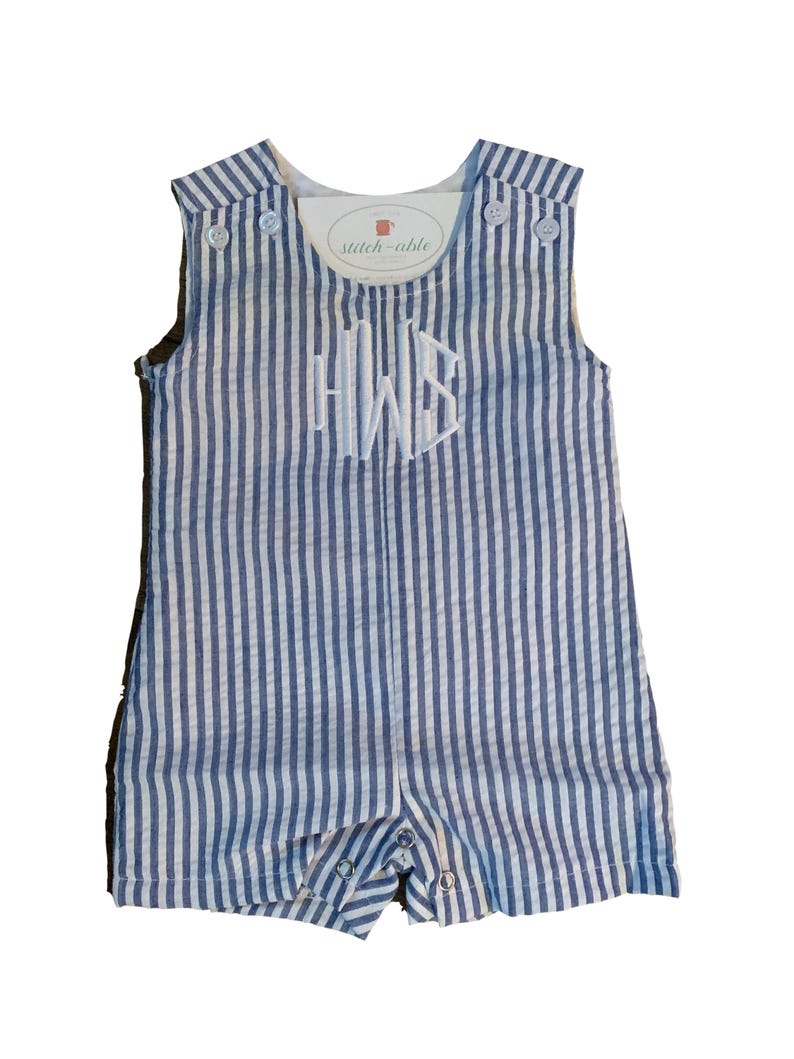 Boys Monogrammed Seersucker or Gingham Jon Jon/ Shortalls image 5