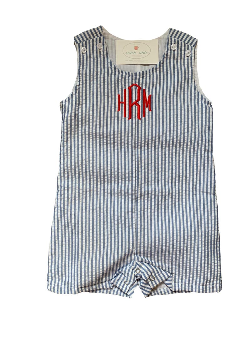 Boys Monogrammed Seersucker or Gingham Jon Jon/ Shortalls image 8