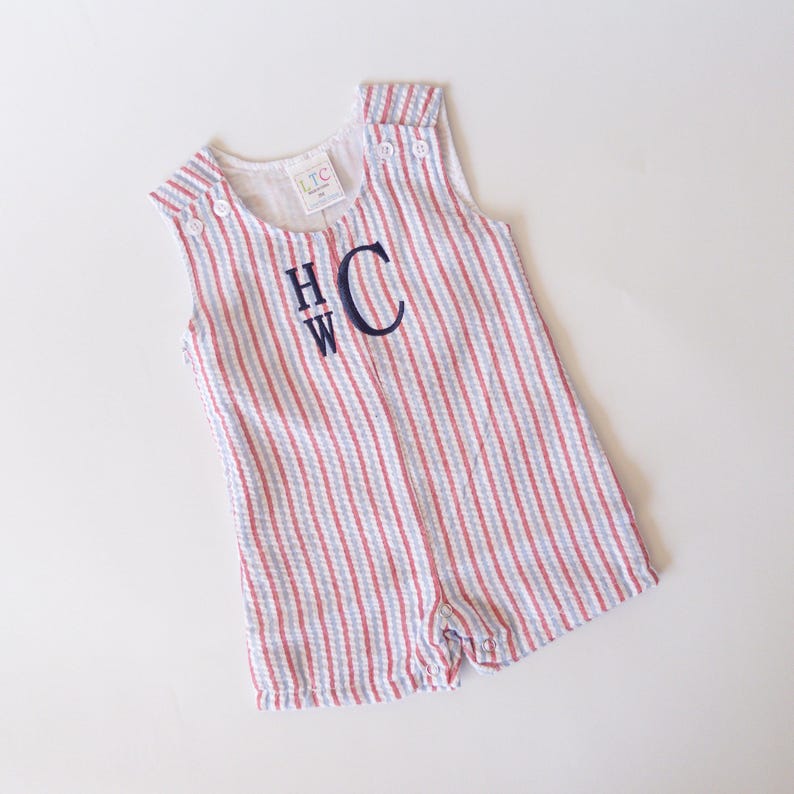 Boys Monogrammed Seersucker or Gingham Jon Jon/ Shortalls image 1