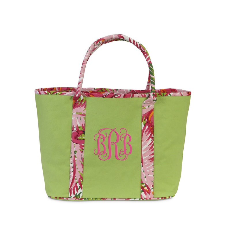 SALE Monogrammed Flamingo Print Tote Bag