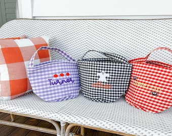 Monogrammed Gingham Halloween Bucket Tote