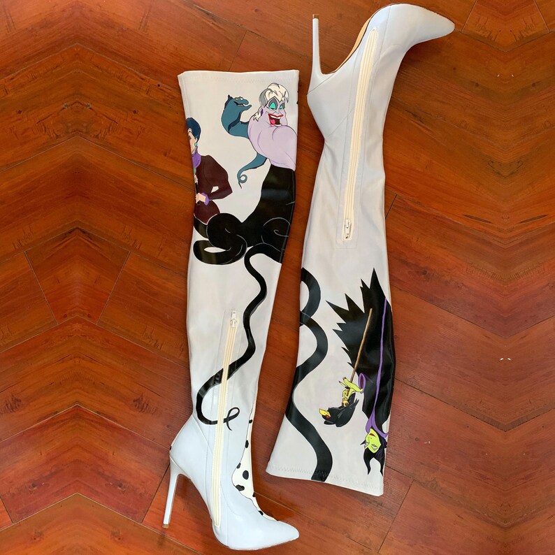 Custom Disney Villain Painted Thigh High Boots Etsy