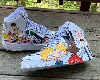 Hand Painted Hey Arnold AF1 High Top Sneakers - 90s Cartoon Fan Art