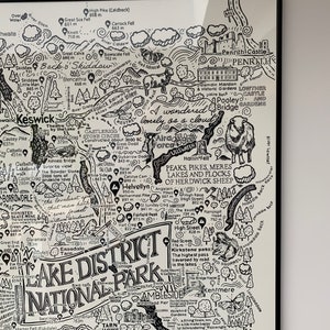 Lake District A1 framed illustrated Map, Hand-Illustrated, Silk-Screen Printed illustration of the Lake District National Park image 3