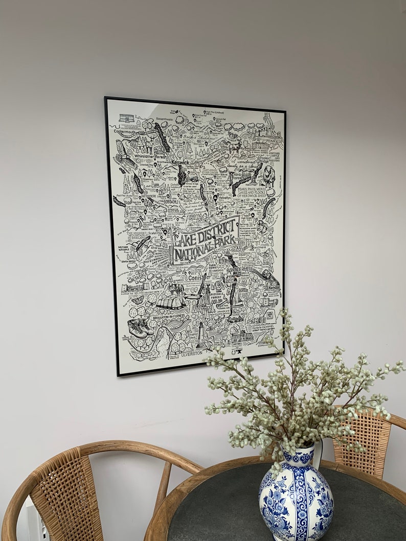 Lake District A1 framed illustrated Map, Hand-Illustrated, Silk-Screen Printed illustration of the Lake District National Park image 7