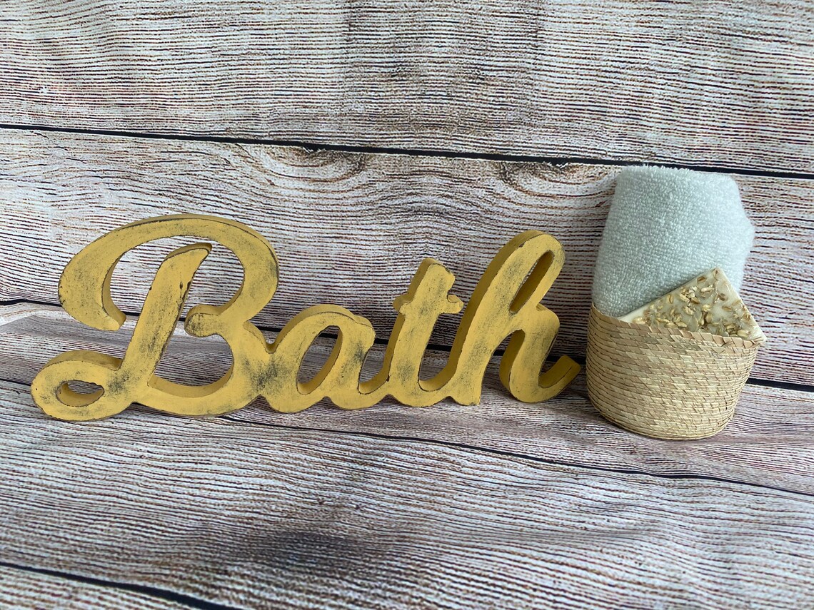 Bath Sign bath word farmhouse décor carved wood word Etsy