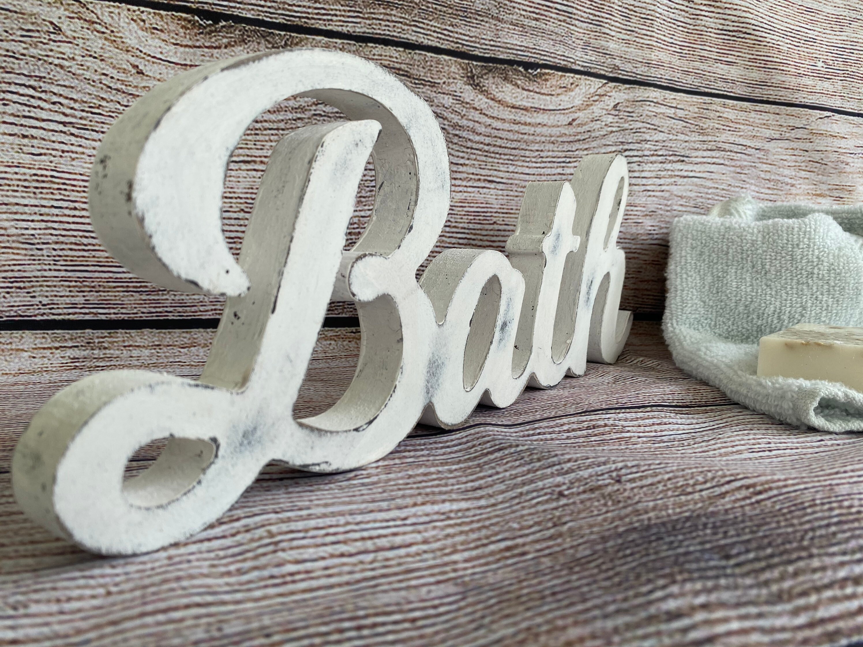Bath Sign bath word farmhouse décor carved wood word Etsy