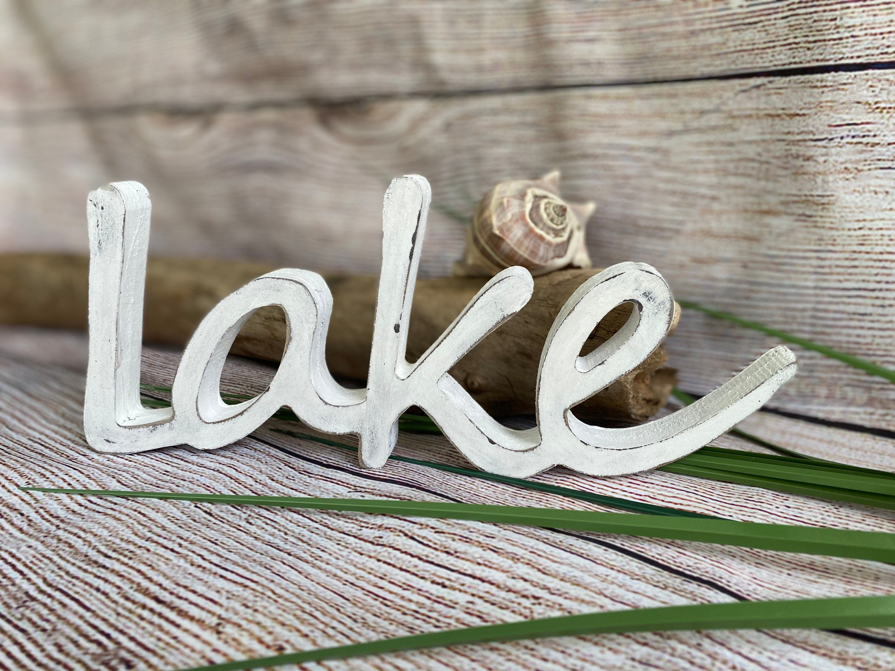 Lake sign Lake wood word lake house decor distressed word Etsy