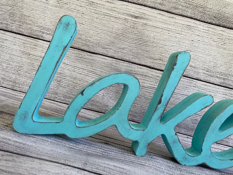 Lake sign Lake wood word lake house decor distressed word Etsy