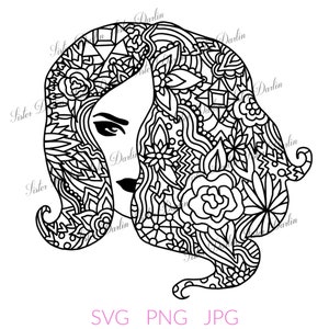 Woman Mandala SVG | Woman Zentangle | Woman Hair Mandala SVG | Girl Mandala | Sassy svg | Cricut Mandala SVGs