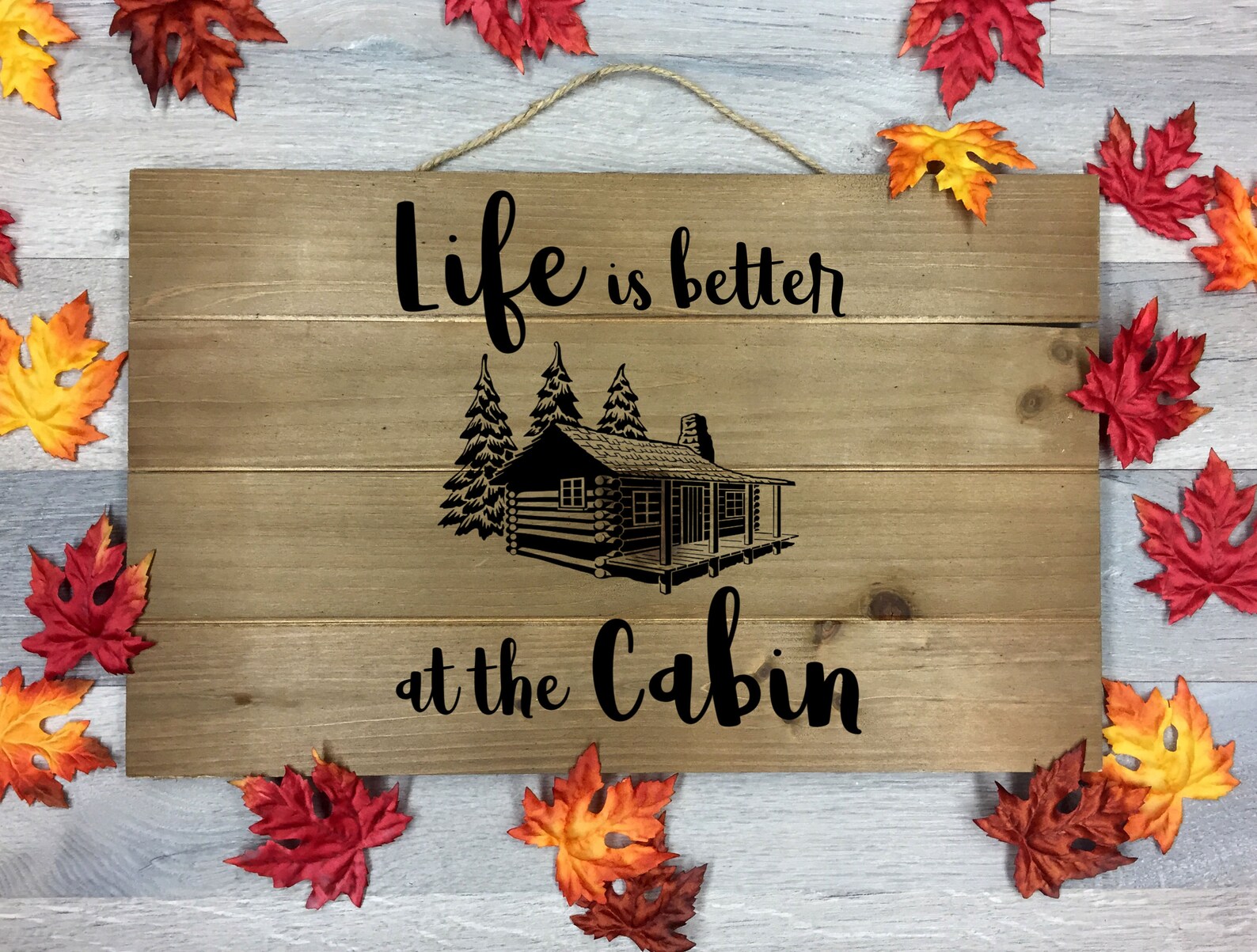Life is Better at The Cabin - Federa per cuscino in lino, 40,5 x 45,2