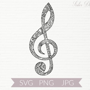 Mandala de clave de sol / Mandala musical SVG / Zentangle musical SVG / Proyectos de música Cricut / Músico SVG / Música imprimible