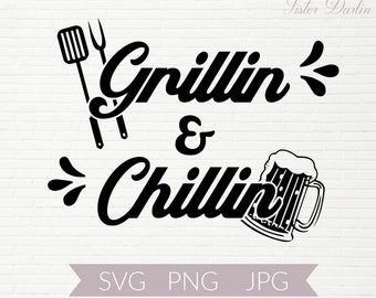 Grembiule Grillin e Chillin SVG / Cricut Cut File / Outdoor Sign SVG / BBQ Svg / Deck Sign Svgs / Portico Svgs / Birra Svg / Grill Svgs