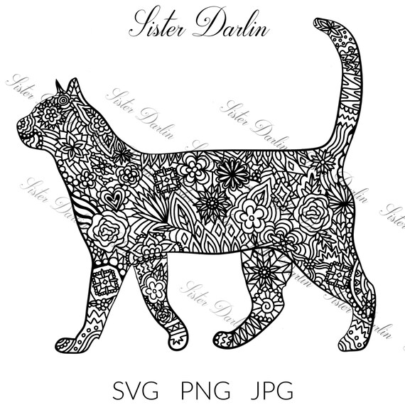 Cat Mandala SVG Cat Zentangle Cat Clipart Cat Cricut SVG | Etsy