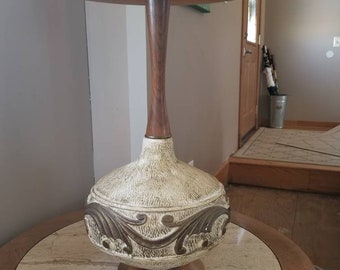 Danish Mid Century Plaster & Teak Table Lamp