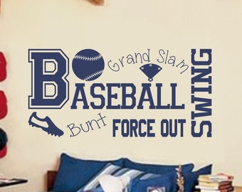 Boys Baseball Wall Decal, Boys Wall Sticker, Baseball Wall Sticker, Teen Boy Room Decor, Baseball Stickers, Baseball Decal